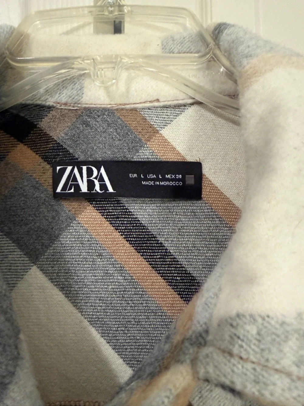 ZARA Plaid Shacket in Cream, Gray & Tan - Picture 3 of 5